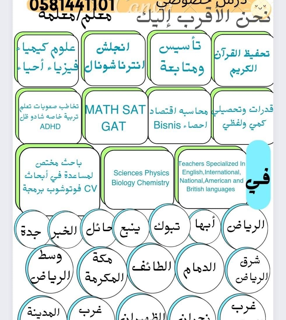 معلم / معلمه تأسيس ومتابعة شادو تيتشر انجلش انترناشونال ب 1 ???????? معلمة  ???? 058144110 ✒️مدرسه خصوصيه 