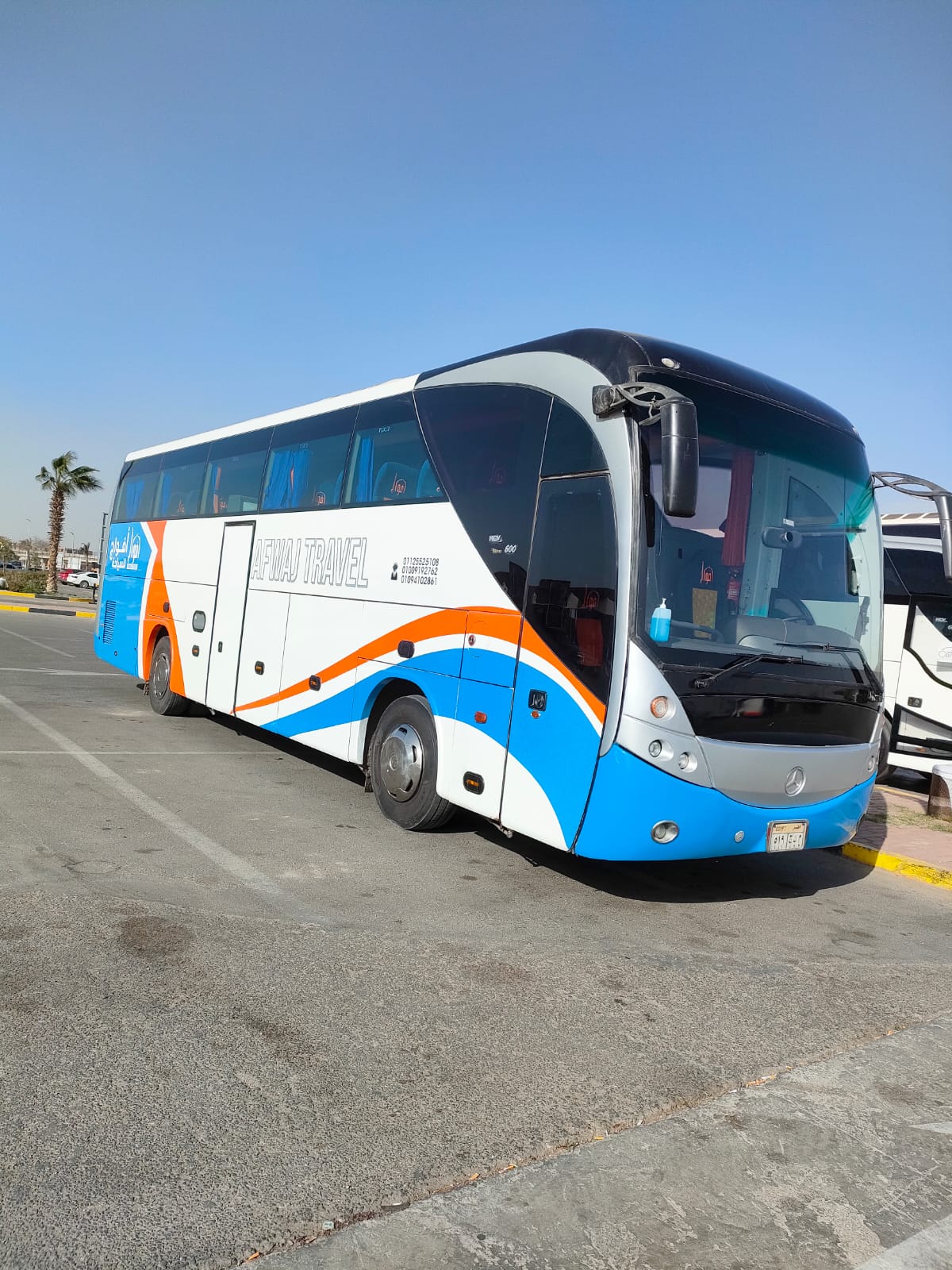 Available for rent, a luxurious Mercedes bus with a capacity of 50 passengers, suitable for group 